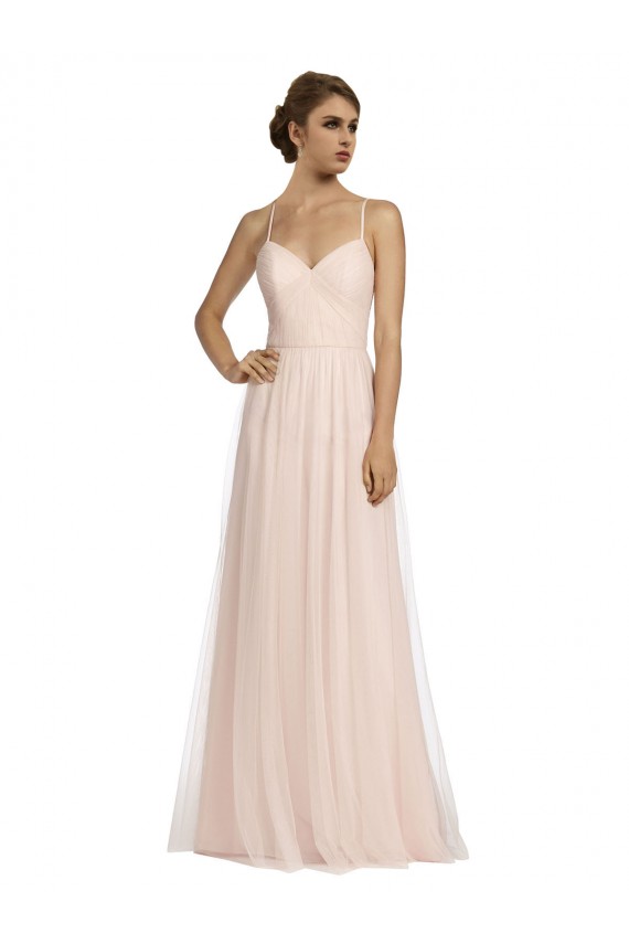 Discount Long Draped Back A-Line Tulle Bridesmaid Dress with Pleated Bodice UK