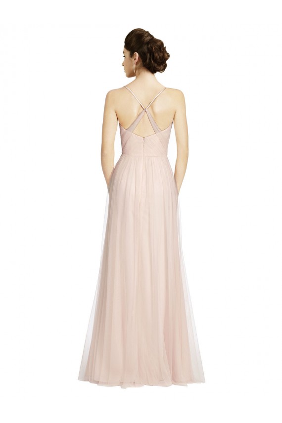 Discount Long Draped Back A-Line Tulle Bridesmaid Dress with Pleated Bodice UK
