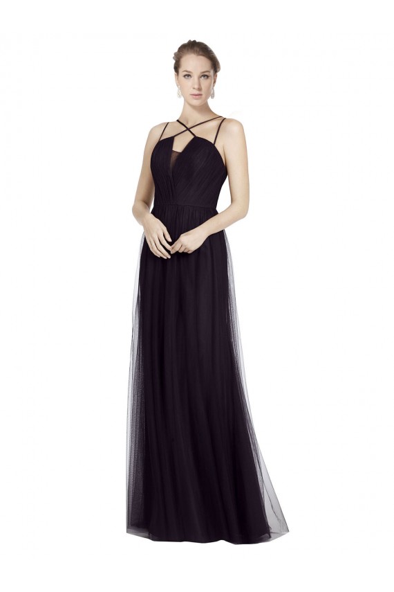 Discount High Neck Long A-Line Tulle Bridesmaid Dress UK