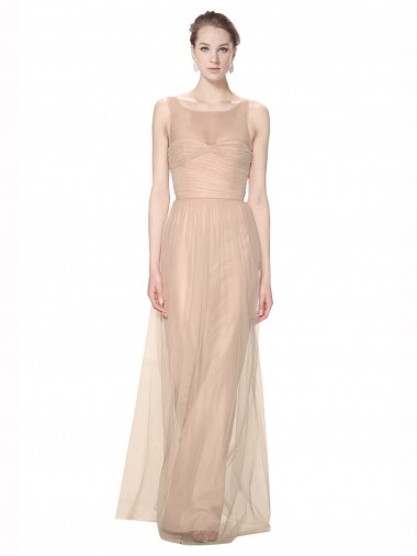 Discount Long Tulle Bridesmaid Dress with Illusion Neck UK
