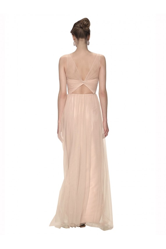 Discount Long Tulle Bridesmaid Dress with Illusion Neck UK