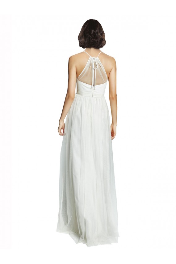 Discount High Neckline Long Tulle Bridesmaid Dress with Illusion Front UK