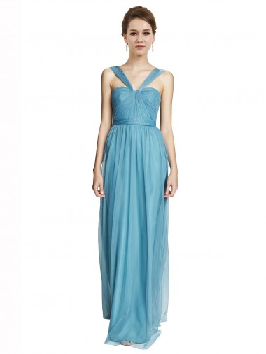 Discount Floor Length Inverted V-Neck Tulle Bridesmaids Dress UK