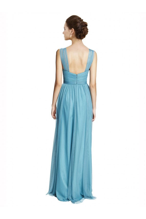 Discount Floor Length Inverted V-Neck Tulle Bridesmaids Dress UK