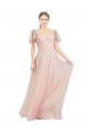 Discount Long V-Neck Flutter Sleeves Tulle Bridesmaid Dress UK