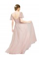 Discount Long V-Neck Flutter Sleeves Tulle Bridesmaid Dress UK