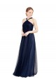 Discount Floor Length Long Halter Pleated Tulle Bridesmaid Dress UK