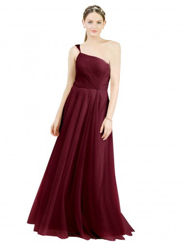 Discount One Shoulder Floor Length Long Tulle Bridesmaid Dress UK