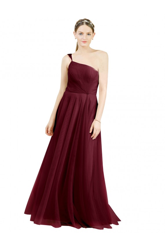 Discount One Shoulder Floor Length Long Tulle Bridesmaid Dress UK