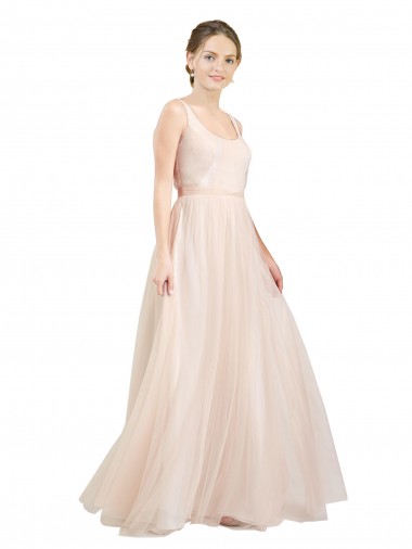 Discount Scooped Neckline Long Tulle Bridesmaid Dress with Open Back UK
