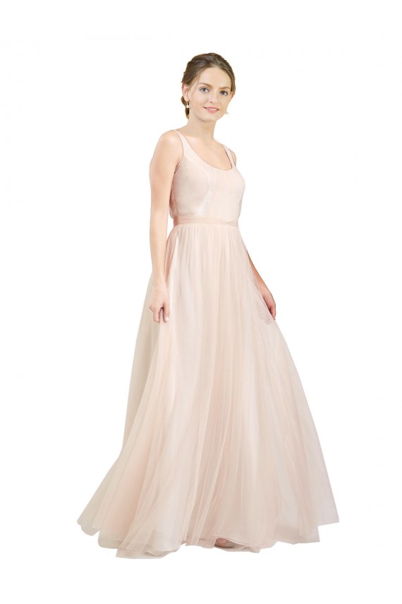 Discount Scooped Neckline Long Tulle Bridesmaid Dress with Open Back UK