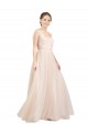 Discount Scooped Neckline Long Tulle Bridesmaid Dress with Open Back UK