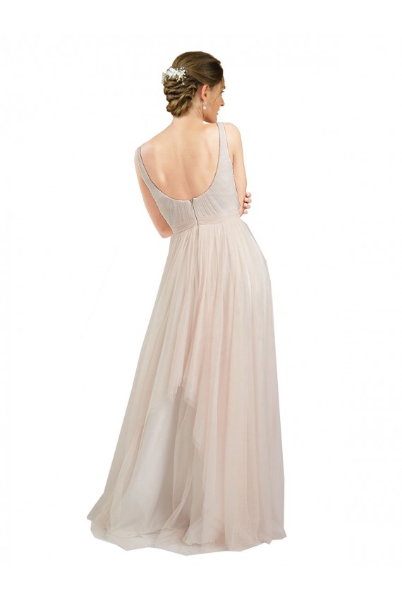 Discount Scooped Neckline Long Tulle Bridesmaid Dress with Open Back UK