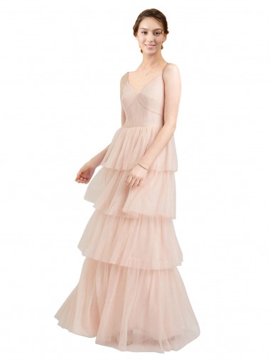 Discount V-Neck A-Line Layered Long Tulle Bridesmaid Dress UK
