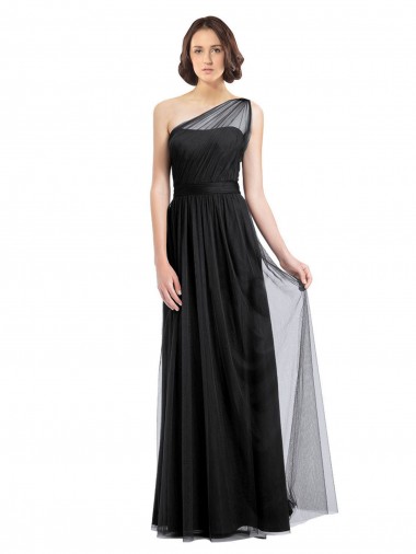 Discount Ruched Long Soft Tulle Bridesmaid Dress with Sheer Netting Shoulder Strap UK