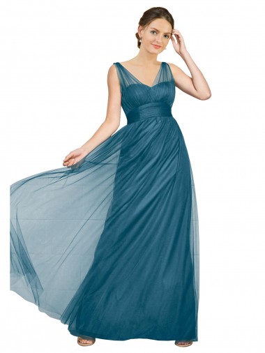 Discount Long V-Neck Soft Tulle Bridesmaid Dress UK