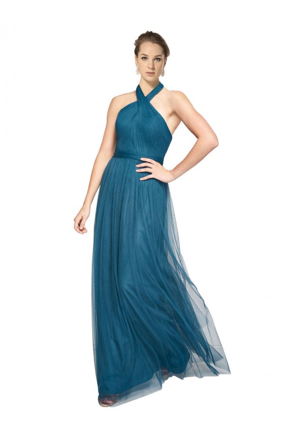 Discount High Neck Halter Pleated A-Line Tulle Bridesmaid Dress UK