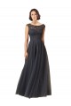 Discount Long Bateau Tulle Bridesmaid Dress with Lace Bodice UK