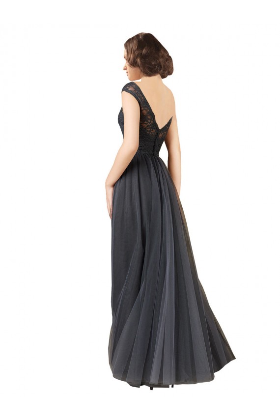 Discount Long Bateau Tulle Bridesmaid Dress with Lace Bodice UK