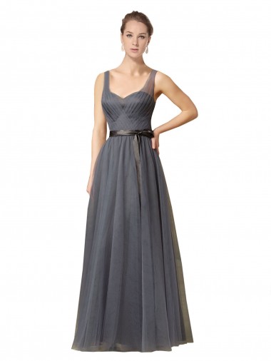 Discount Sweetheart Long Tulle Bridesmaid Dress with Sash UK