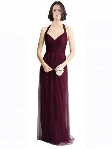 Discount Long Tulle Bridesmaid Dress with Criss-Cross Bodice and Self Straps UK