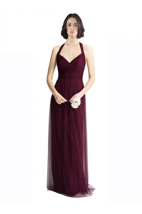 Discount Long Tulle Bridesmaid Dress with Criss-Cross Bodice and Self Straps UK