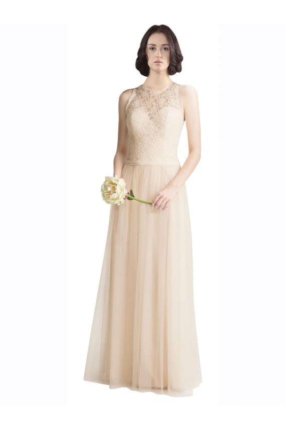 Discount Full Length Tulle Bridesmaid Dress with Corded Lace Over Sweetheart Neckline UK