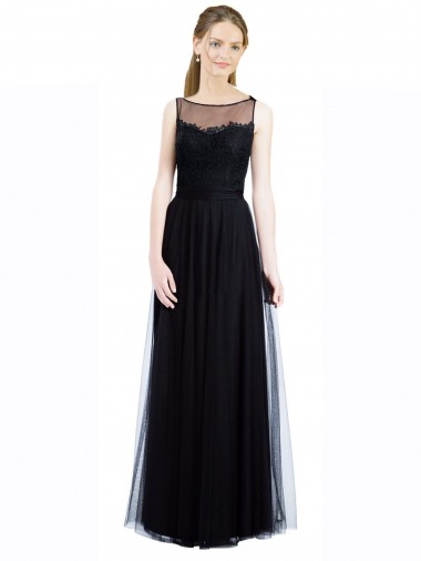 Discount Full Length Tulle Bridesmaid Dress with Lace Bodice and Soft Tulle Illusion Top UK