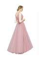Discount Long Floor Length Wide Strap Plunge Cross Over Neckline Tulle Bridesmaid Dress UK