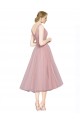 Discount Short Tea Length Wide Strap Plunge Cross Over Neckline Tulle Cocktail Bridesmaid Dress UK