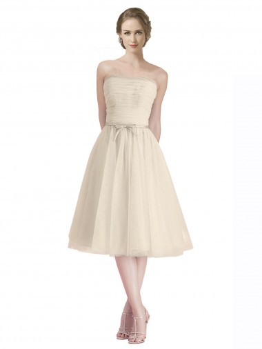 Discount Strapless Short Cocktail Length Tulle Cocktail Bridesmaid Dress with Pleats UK