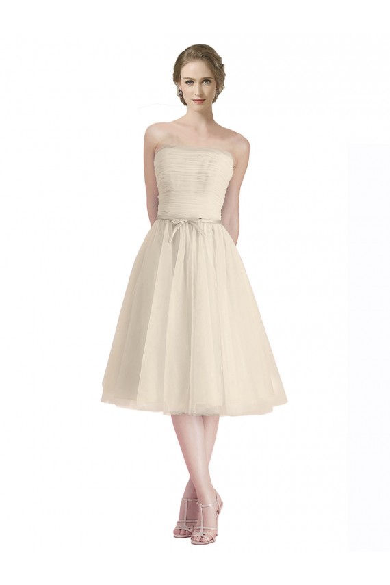 Discount Strapless Short Cocktail Length Tulle Cocktail Bridesmaid Dress with Pleats UK