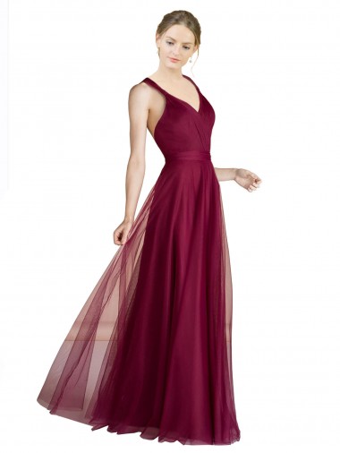 Discount Long Sweetheart Tulle Bridesmaid Dress with Straps and Criss Cross Back UK