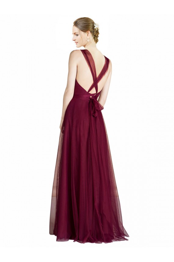Discount Long Sweetheart Tulle Bridesmaid Dress with Straps and Criss Cross Back UK
