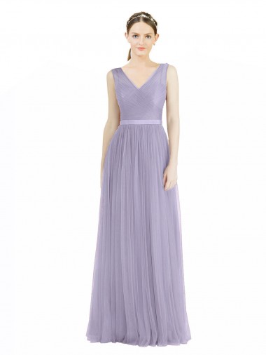 Discount Wide Straps V-Neck Long Tulle Bridesmaids with Belt UK