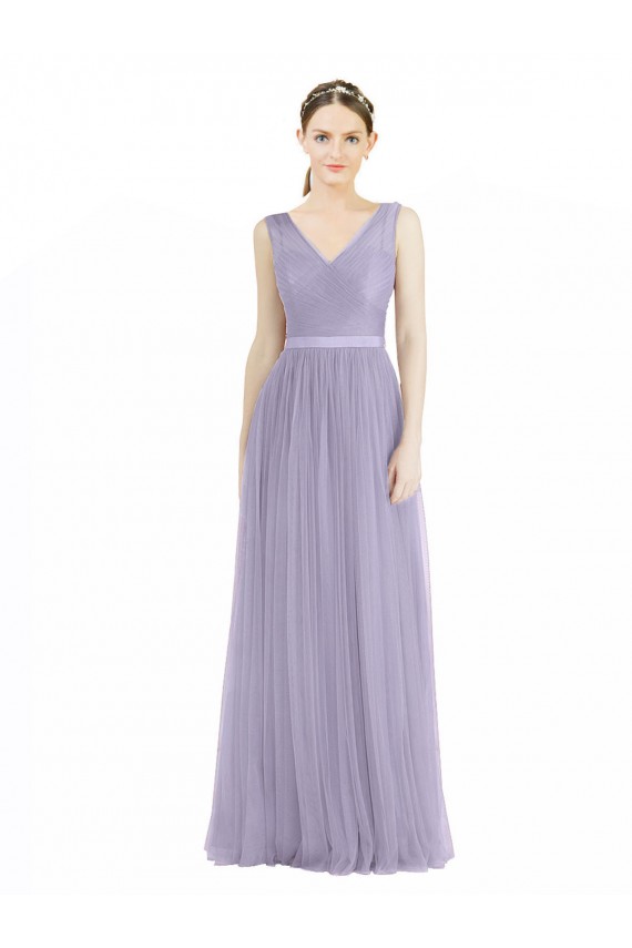 Discount Wide Straps V-Neck Long Tulle Bridesmaids with Belt UK