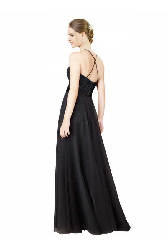 Discount Sweetheart Neckline Long Sleeveless Tulle Bridesmaid Dress with Lace Bodice UK
