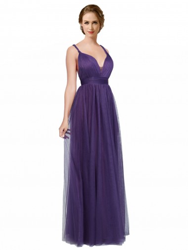Discount Twisted Straps Sweeheart Long Tulle Bridesmaid Dress Open Back UK