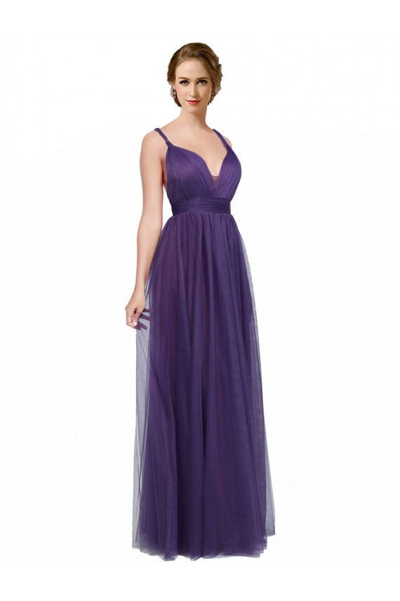 Discount Twisted Straps Sweeheart Long Tulle Bridesmaid Dress Open Back UK