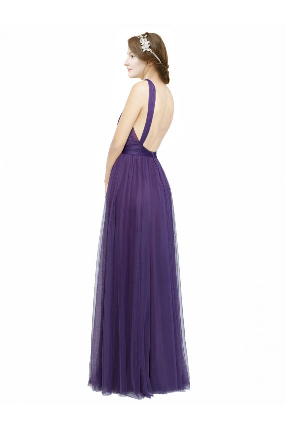 Discount Twisted Straps Sweeheart Long Tulle Bridesmaid Dress Open Back UK