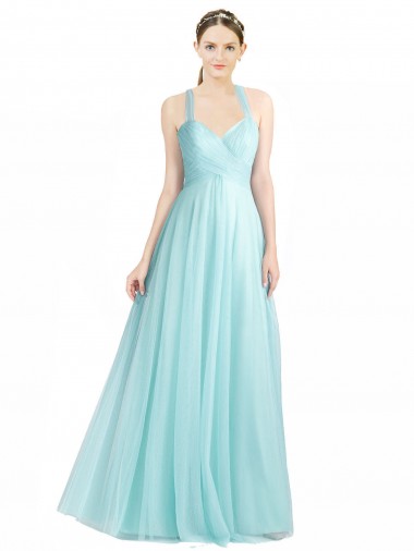 Discount Ruched Sweetheart Neckline A-Line Tulle Bridesmaid Dress with Tie Open Back UK