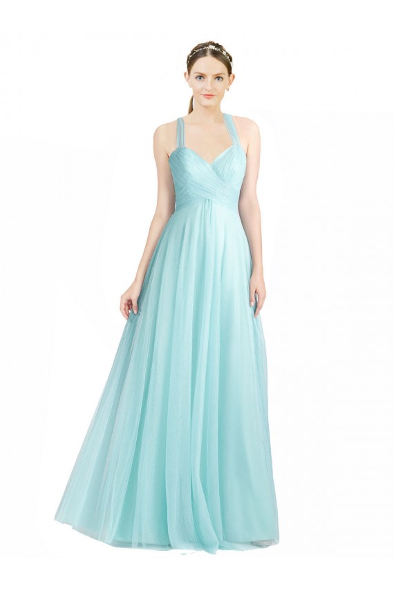 Discount Ruched Sweetheart Neckline A-Line Tulle Bridesmaid Dress with Tie Open Back UK