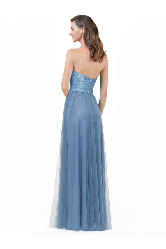 Discount Long Strapless Bridesmaid Dress with Soft Tulle Overlay UK
