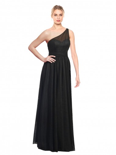 Discount Ruched One Shoulder Tulle A-Line Bridesmaid Dress UK