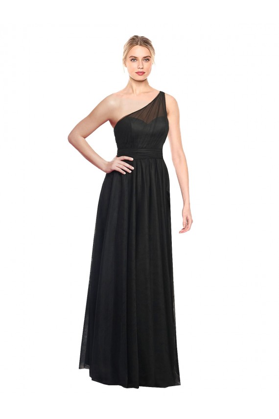 Discount Ruched One Shoulder Tulle A-Line Bridesmaid Dress UK