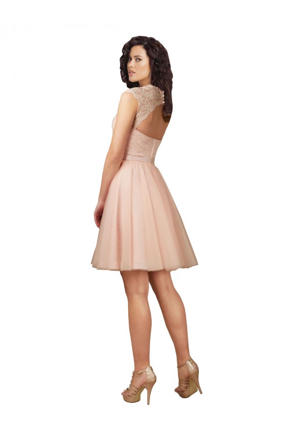 Discount Lace and Tulle Bridesmaid Dress with Cap Sleeves and Keyhole Back UK