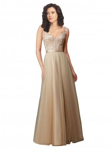 Discount Long Tulle Bridesmaid Dress with Embroidery and Beading UK