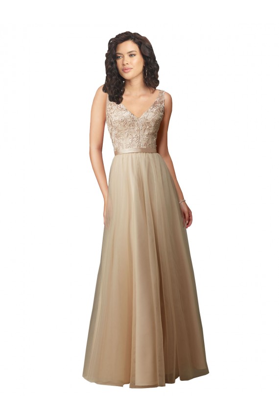 Discount Long Tulle Bridesmaid Dress with Embroidery and Beading UK