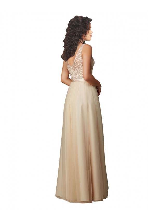 Discount Long Tulle Bridesmaid Dress with Embroidery and Beading UK