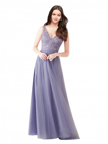 Discount Sweetheart Tulle Bridesmaid Dress with Fully Embroidered V-Neck Bodice UK